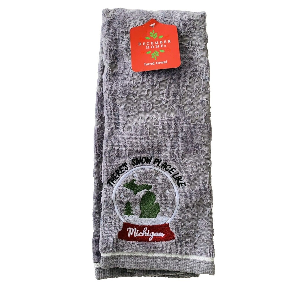 There's Snow Place Like Michigan Winter Hand Towel Embroidery Snow Globe Holiday - Picture 4 of 9